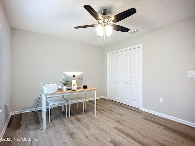 9413 Alma St, Jacksonville, FL 32220 - office area with light wood-style flooring, ceiling fan, and baseboards
