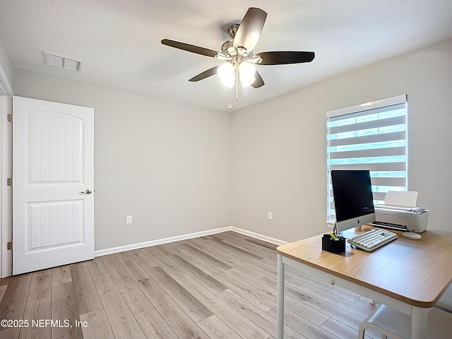 9413 Alma St, Jacksonville, FL 32220 - unfurnished office with ceiling fan, wood finished floors, a textured ceiling, and baseboards