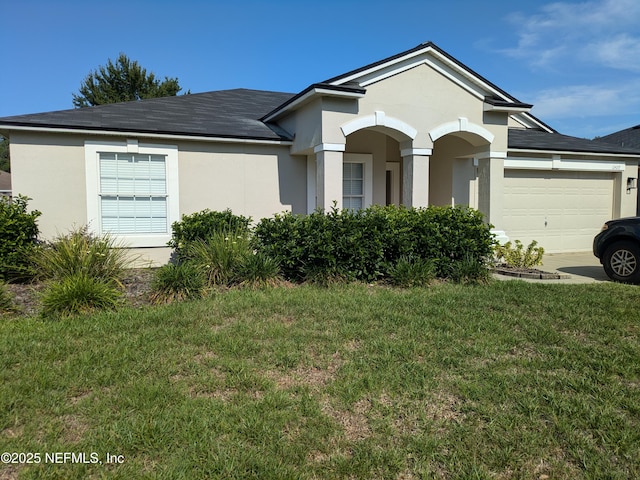 12429 Pecan Hickory Ct, Jacksonville, FL 32226 - single story home with a garage, a front lawn, stucco siding, and roof with shingles