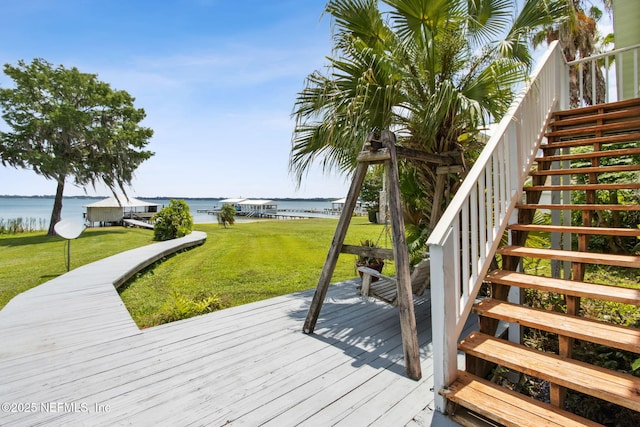4333 Seminole St, Starke, FL 32091 - deck featuring a water view, stairs, and a yard