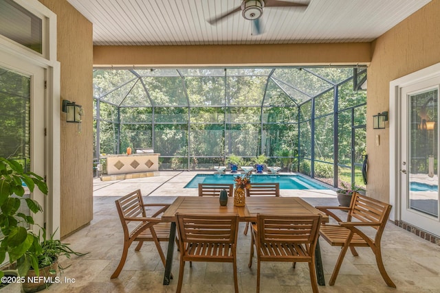 117 Pineta Way, Saint Johns, FL 32259 - sunroom featuring a swimming pool, ceiling fan, and plenty of natural light