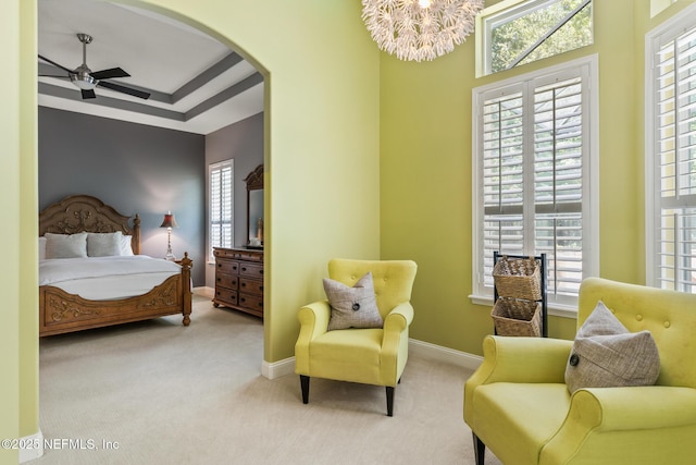 117 Pineta Way, Saint Johns, FL 32259 - bedroom with carpet flooring, a chandelier, arched walkways, and baseboards