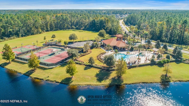 117 Pineta Way, Saint Johns, FL 32259 - drone / aerial view of a heavily wooded area, a pool area, and a nearby body of water