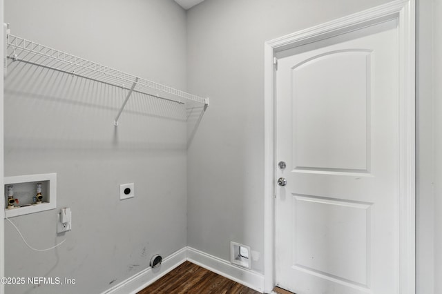 9706 Sibbald Rd, Jacksonville, FL 32219 - laundry area with hookup for an electric dryer, hookup for a washing machine, baseboards, and dark wood-type flooring