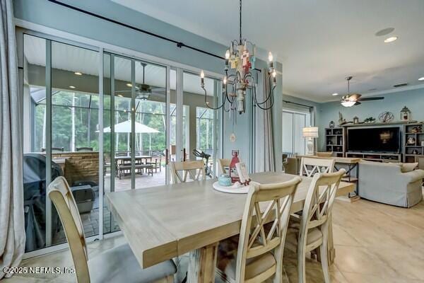 167 Royal Lake Dr, Ponte Vedra, FL 32081 - dining area featuring ceiling fan, a chandelier, and recessed lighting