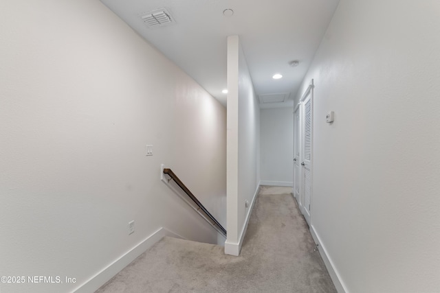 622 2nd Ave N, Jacksonville Beach, FL 32250 - hallway featuring an upstairs landing, light colored carpet, baseboards, and recessed lighting