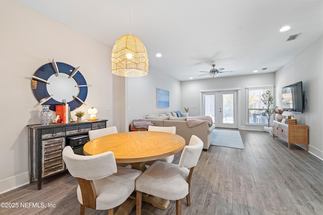 622 2nd Ave N, Jacksonville Beach, FL 32250 - dining room featuring wood finished floors, a ceiling fan, french doors, recessed lighting, and baseboards