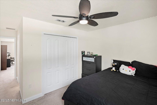 2629 Cold Stream Ln, Green Cove Springs, FL 32043 - bedroom featuring light colored carpet, a closet, and ceiling fan