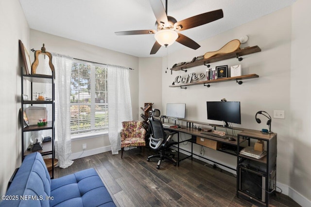 1759 Rising Oaks Dr, Jacksonville, FL 32223 - home office with ceiling fan, wood finished floors, and baseboards