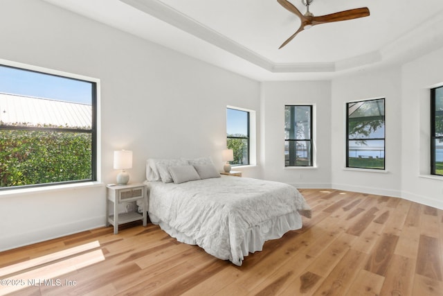 95544 Wilder Blvd, Fernandina Beach, FL 32034 - bedroom featuring a raised ceiling, multiple windows, and light wood-type flooring