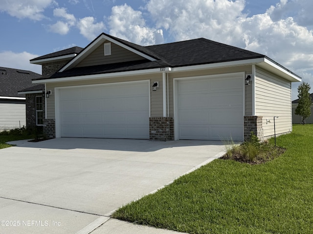 8322 Helmsley Blvd, Jacksonville, FL 32219 - view of front of home featuring an attached garage, brick siding, driveway, a shingled roof, and a front lawn