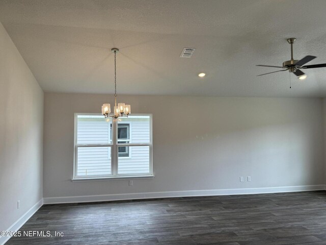 8316 Helmsley Blvd, Jacksonville, FL 32219 - unfurnished room with a chandelier, dark wood-style floors, baseboards, ceiling fan, and recessed lighting