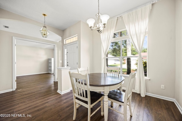 528 Sparrow Branch Cir, Saint Johns, FL 32259 - dining space featuring baseboards, dark wood-type flooring, and a chandelier