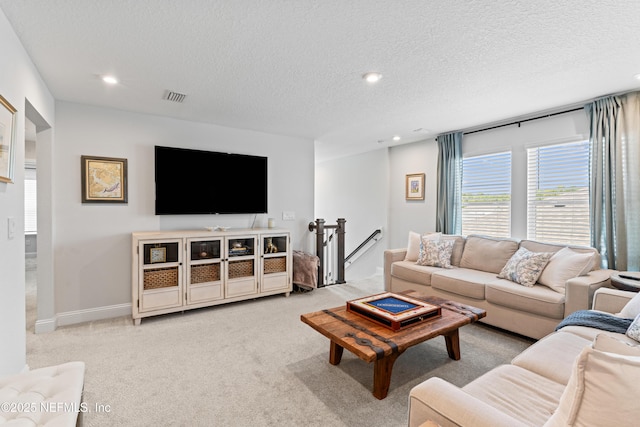 571 Meadow Creek Dr, Saint Johns, FL 32259 - living room with carpet floors, a textured ceiling, recessed lighting, baseboard heating, and baseboards