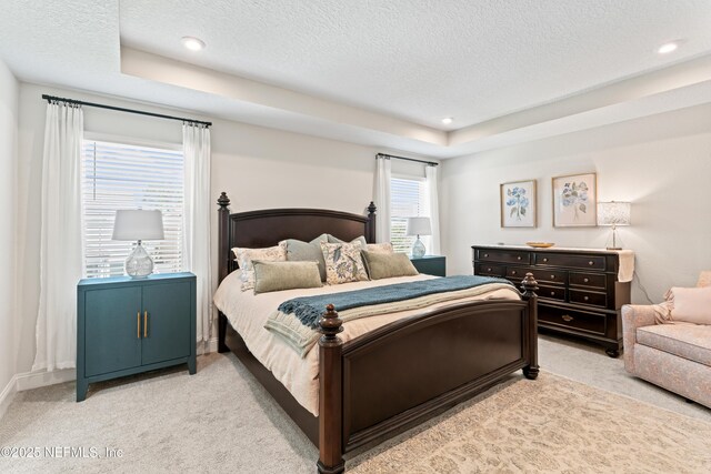 571 Meadow Creek Dr, Saint Johns, FL 32259 - bedroom featuring light colored carpet, a textured ceiling, recessed lighting, a tray ceiling, and baseboards