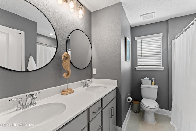 571 Meadow Creek Dr, Saint Johns, FL 32259 - full bath with double vanity, tile patterned flooring, toilet, baseboards, and a shower with curtain