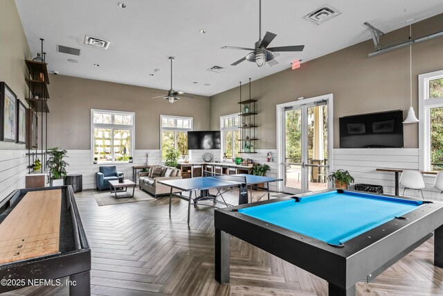 571 Meadow Creek Dr, Saint Johns, FL 32259 - game room featuring a ceiling fan, recessed lighting, a wainscoted wall, and pool table
