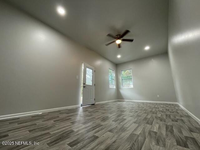5466 Leonard St, Fernandina Beach, FL 32034 - empty room with a ceiling fan, wood finished floors, recessed lighting, and baseboards