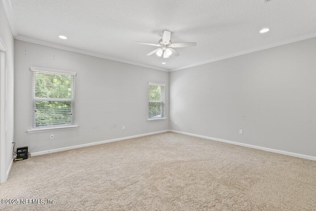 356 Heron Landing Rd, Saint Johns, FL 32259 - spare room with ceiling fan, carpet flooring, crown molding, recessed lighting, and a textured ceiling