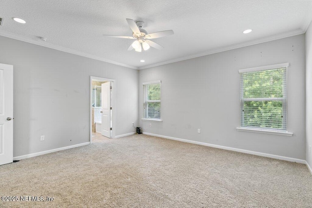 356 Heron Landing Rd, Saint Johns, FL 32259 - carpeted spare room with ceiling fan, crown molding, baseboards, recessed lighting, and a textured ceiling