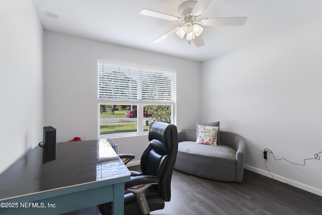 836 Cove St, Green Cove Springs, FL 32043 - office area with wood finished floors, baseboards, and a ceiling fan