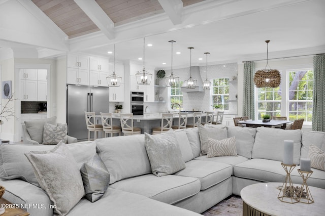 2790 Joe Ashton Rd, Saint Augustine, FL 32092 - living area with beam ceiling, recessed lighting, and healthy amount of natural light