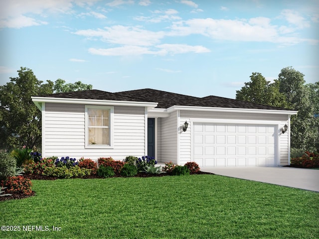 19 Sandy Ln, Palm Coast, FL 32164 - ranch-style house featuring concrete driveway, a garage, and a front lawn