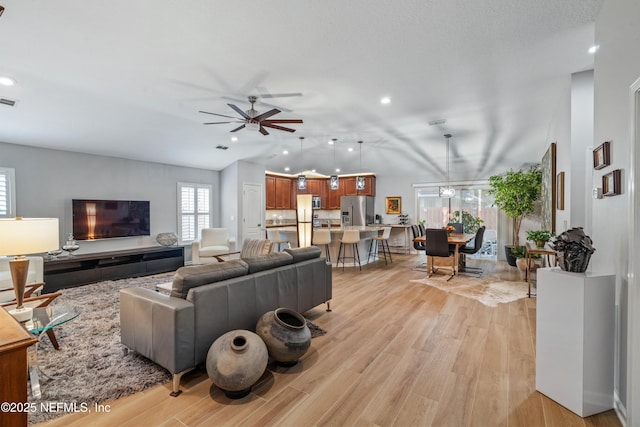 271 Roaring Brook Dr, Saint Augustine, FL 32084 - living area with ceiling fan, light wood-style floors, and recessed lighting