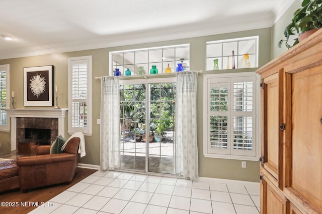 232 Shell Bluff Ct, Ponte Vedra Beach, FL 32082 - entryway featuring ornamental molding, healthy amount of natural light, a premium fireplace, and baseboards
