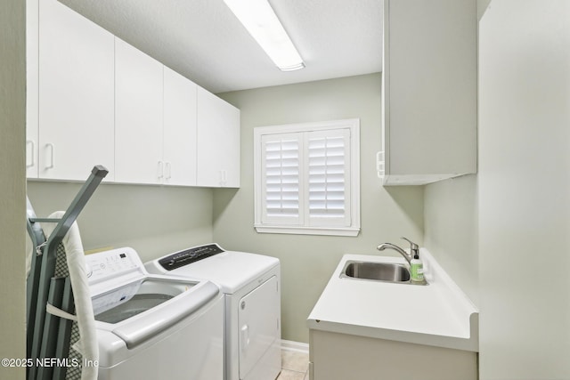 232 Shell Bluff Ct, Ponte Vedra Beach, FL 32082 - laundry area featuring cabinet space, washing machine and dryer, light tile patterned floors, and baseboards