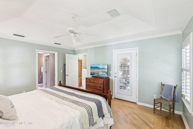 232 Shell Bluff Ct, Ponte Vedra Beach, FL 32082 - bedroom featuring crown molding, baseboards, ceiling fan, and access to exterior