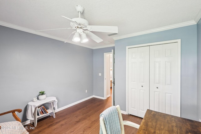 232 Shell Bluff Ct, Ponte Vedra Beach, FL 32082 - office space with wood finished floors, baseboards, ornamental molding, and ceiling fan