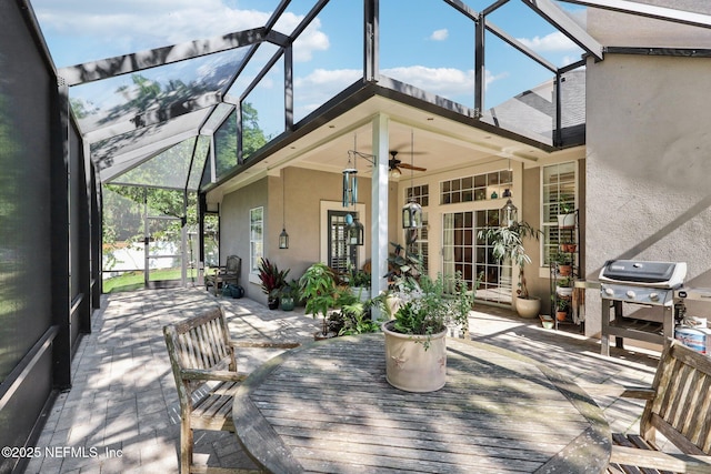 232 Shell Bluff Ct, Ponte Vedra Beach, FL 32082 - view of patio featuring glass enclosure, ceiling fan, and a grill