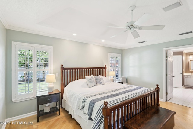 232 Shell Bluff Ct, Ponte Vedra Beach, FL 32082 - bedroom with multiple windows, light wood finished floors, ornamental molding, and recessed lighting