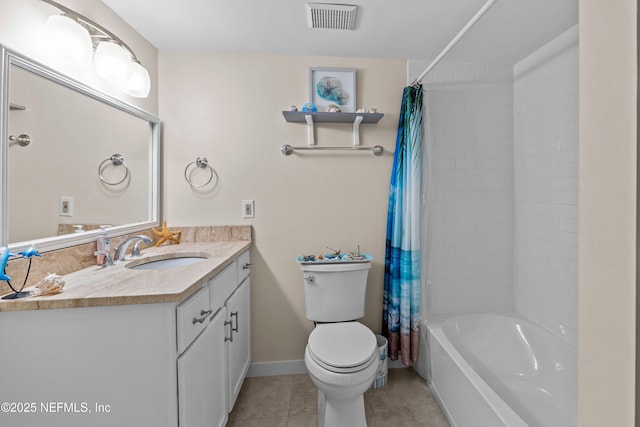 1255 Ponce Island Dr Unit F-779, Saint Augustine, FL 32084 - bathroom featuring toilet, vanity, tile patterned flooring, shower / bath combination with curtain, and baseboards