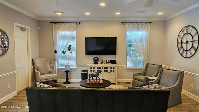 4480 Deerwood Lake Pkwy Unit 633, Jacksonville, FL 32216 - living room with wood finished floors, ornamental molding, baseboards, and recessed lighting