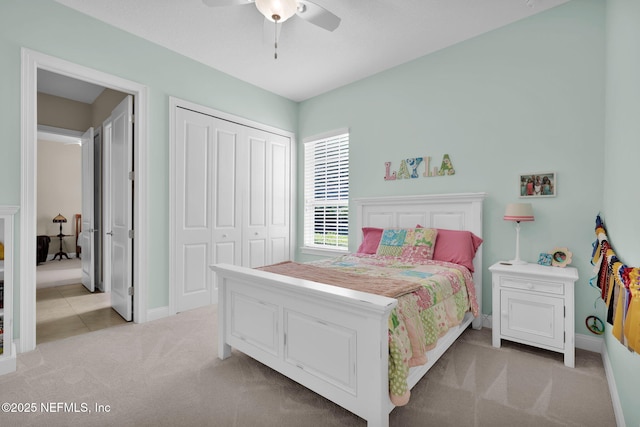104 Hickory Hill Dr, Saint Augustine, FL 32095 - bedroom with light carpet, a closet, and a ceiling fan
