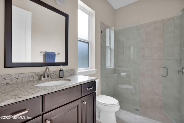 104 Hickory Hill Dr, Saint Augustine, FL 32095 - full bathroom with vanity, a shower stall, and tile patterned flooring