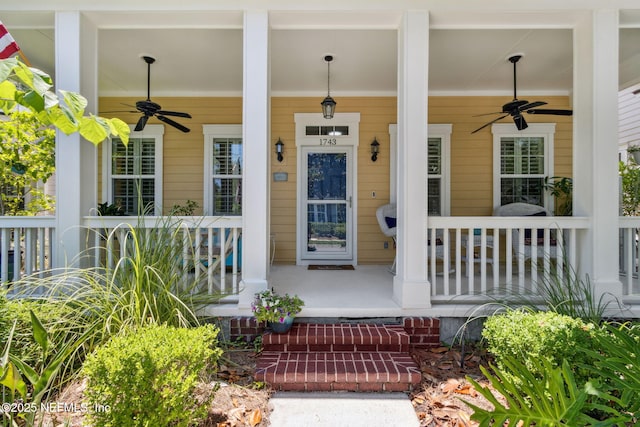 1743 Azalea St, Fernandina Beach, FL 32034 - property entrance with a porch and ceiling fan