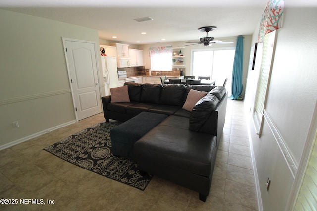 58 Islander Cir, Saint Augustine, FL 32080 - living area featuring ceiling fan, baseboards, light tile patterned floors, and recessed lighting