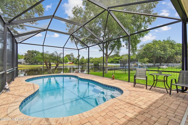 104 Twin Lakes Dr, Saint Augustine, FL 32084 - view of swimming pool with a water view, a patio, and a lanai