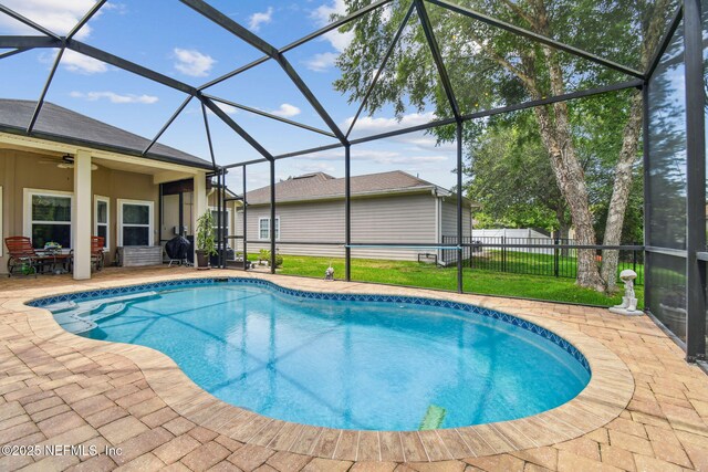 104 Twin Lakes Dr, Saint Augustine, FL 32084 - view of pool with a patio area, ceiling fan, and a lanai