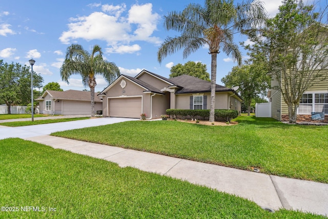 104 Twin Lakes Dr, Saint Augustine, FL 32084 - ranch-style house featuring driveway, an attached garage, and stucco siding