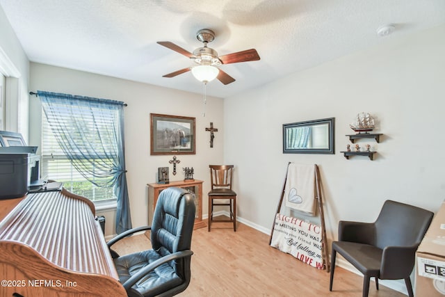 104 Twin Lakes Dr, Saint Augustine, FL 32084 - office featuring a ceiling fan, light wood-type flooring, a textured ceiling, and baseboards