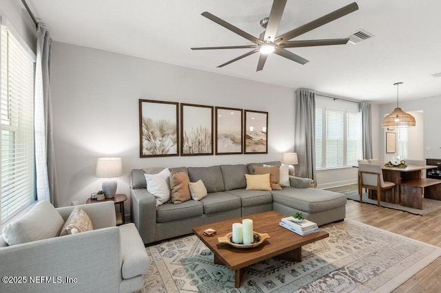 9789 Intellect Trl, Jacksonville, FL 32256 - living room with ceiling fan, light wood-style flooring, and baseboards