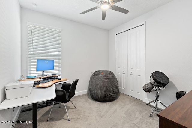 9789 Intellect Trl, Jacksonville, FL 32256 - office area with carpet floors, baseboards, and a ceiling fan