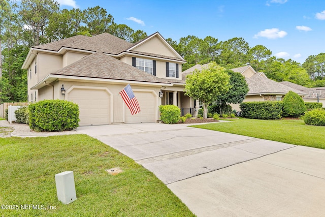 1159 Eastwood Branch Dr, Saint Johns, FL 32259 - traditional-style house featuring a garage, a front lawn, driveway, stucco siding, and roof with shingles
