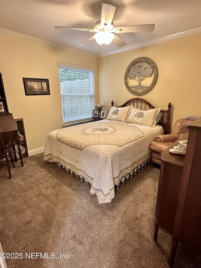 4026 Corrientes Ct E, Jacksonville, FL 32217 - bedroom with carpet, ornamental molding, and ceiling fan