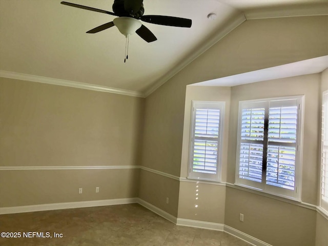 501 N Legacy Trl, Saint Augustine, FL 32092 - spare room featuring lofted ceiling, ceiling fan, a smoke detector, baseboards, and ornamental molding
