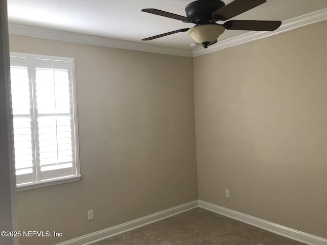 501 N Legacy Trl, Saint Augustine, FL 32092 - spare room with ornamental molding, a ceiling fan, and baseboards